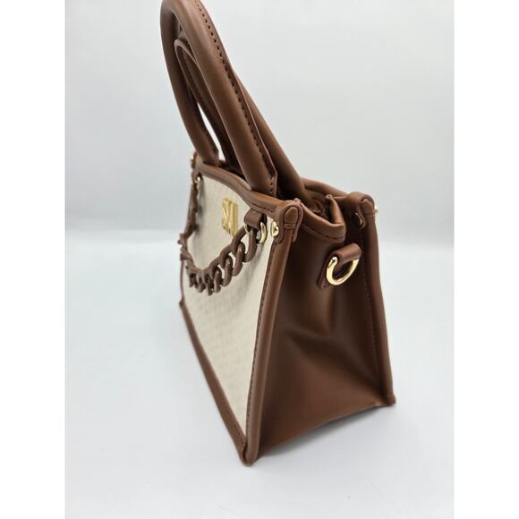 Steve Madden Crossbody Chain Bag Handbag Purse Satchel Cognac Cream Small - Picture 5 of 9